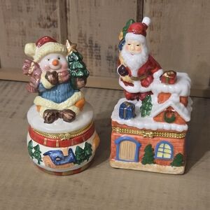 Santa and Snowman Hinged Trinket Box Set Of Two